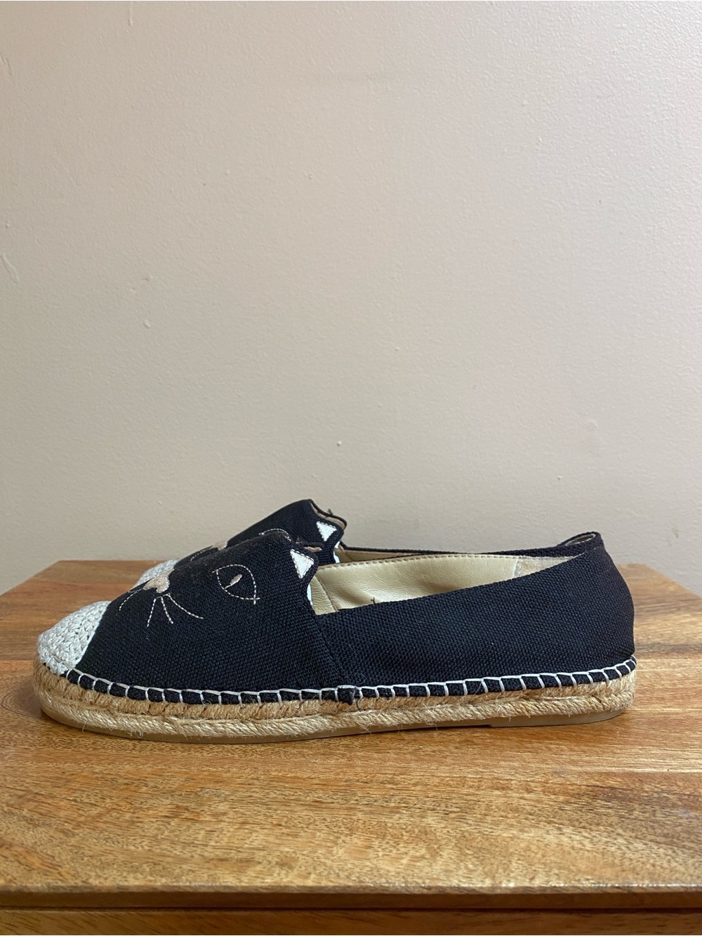 Charlotte Olympia Black Kitty Cat Face Flats Espadrilles Shoes Canvas - Picture 8 of 13